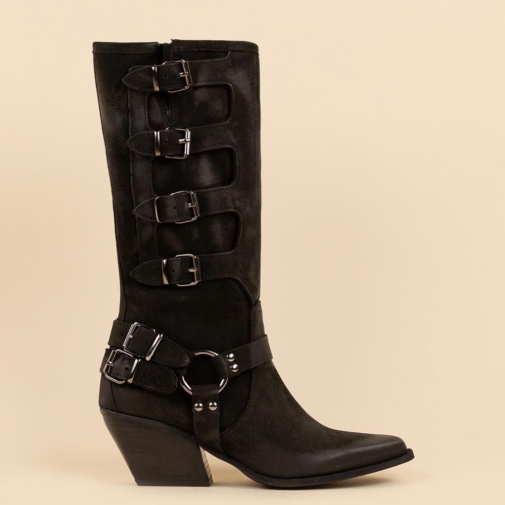 Botas altas con hebilla La Pintura en nobuck negro