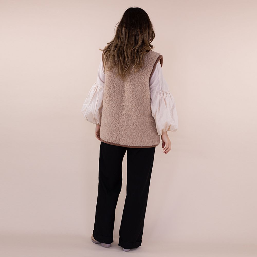 Chaleco de lana para mujer con cremallera beige