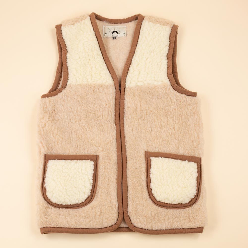 Women's wool bodywarmer beige zipper