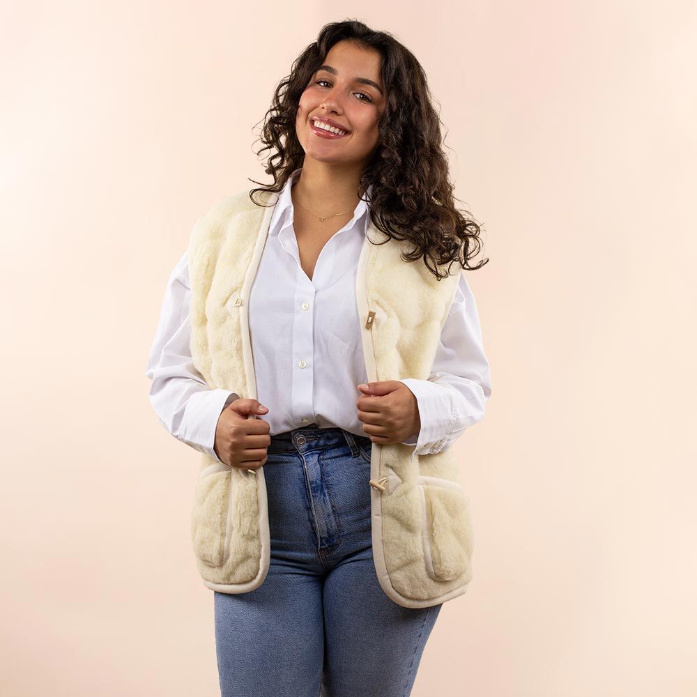 *SALE* Wollen dames vest 3D print beige