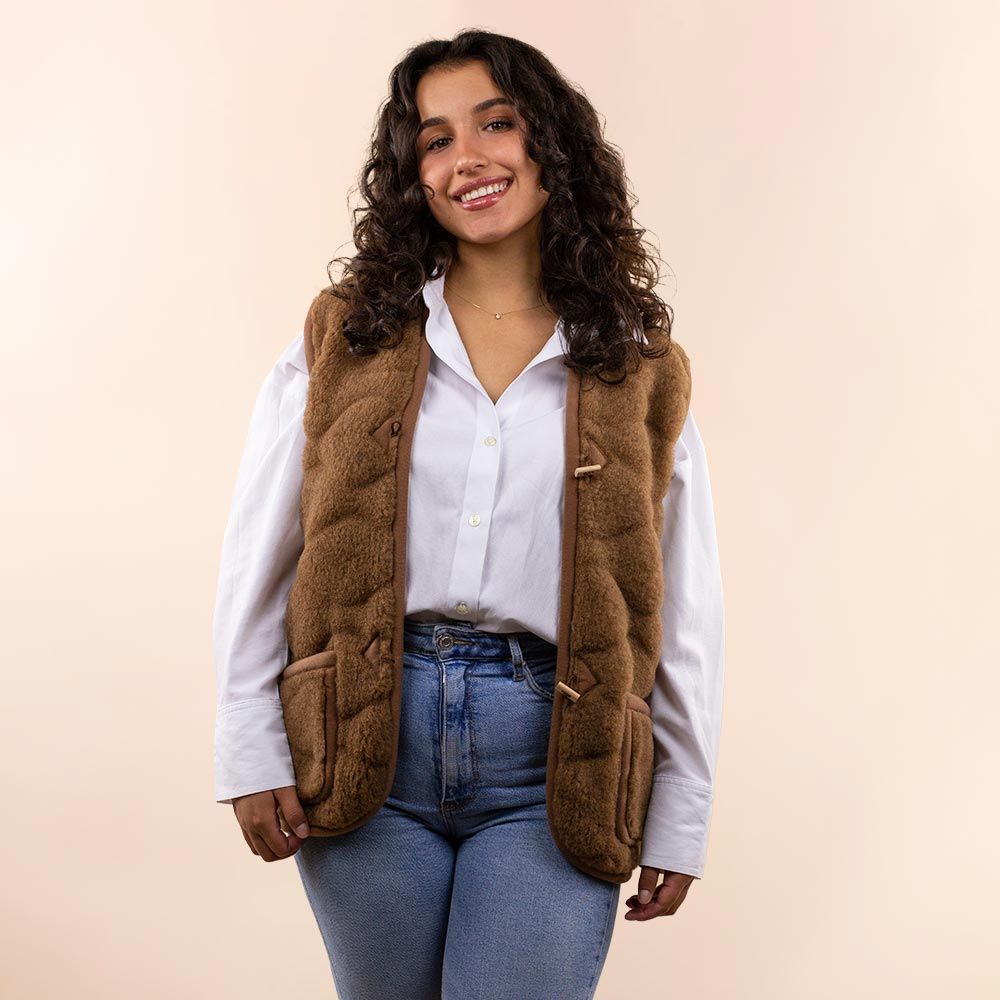 *SALE* Wollen dames vest 3D print bruin