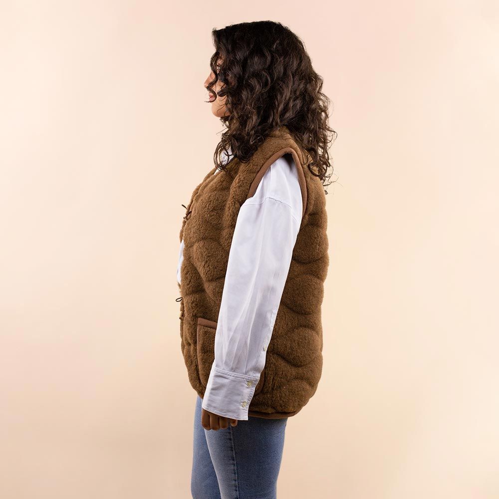 *SALE* Wollen dames vest 3D print bruin