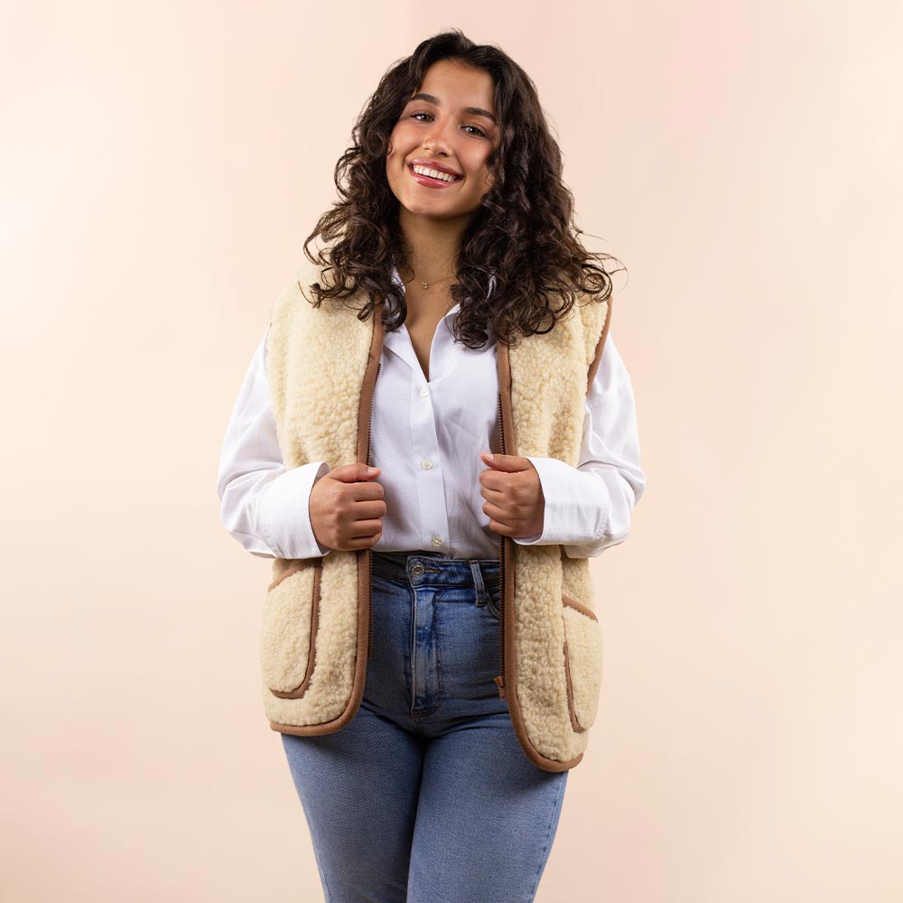 Wollen dames vest lichtbruin