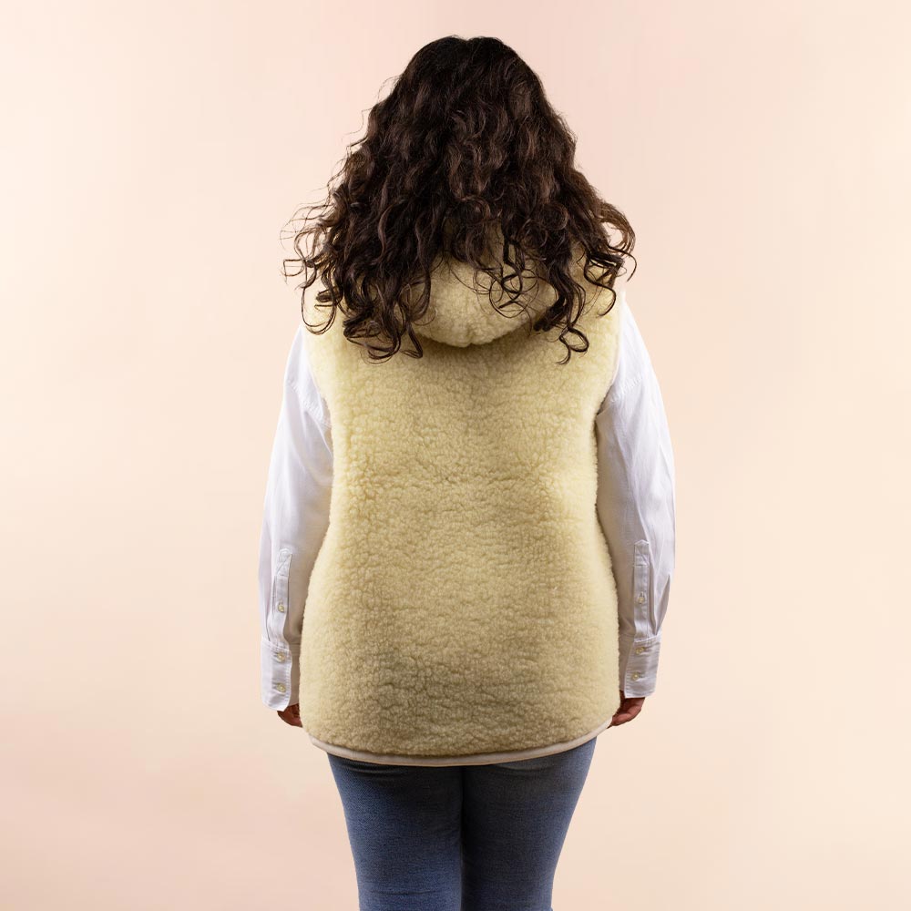 Wollen dames vest beige met capuchon