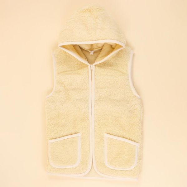 Wollen dames vest beige met capuchon