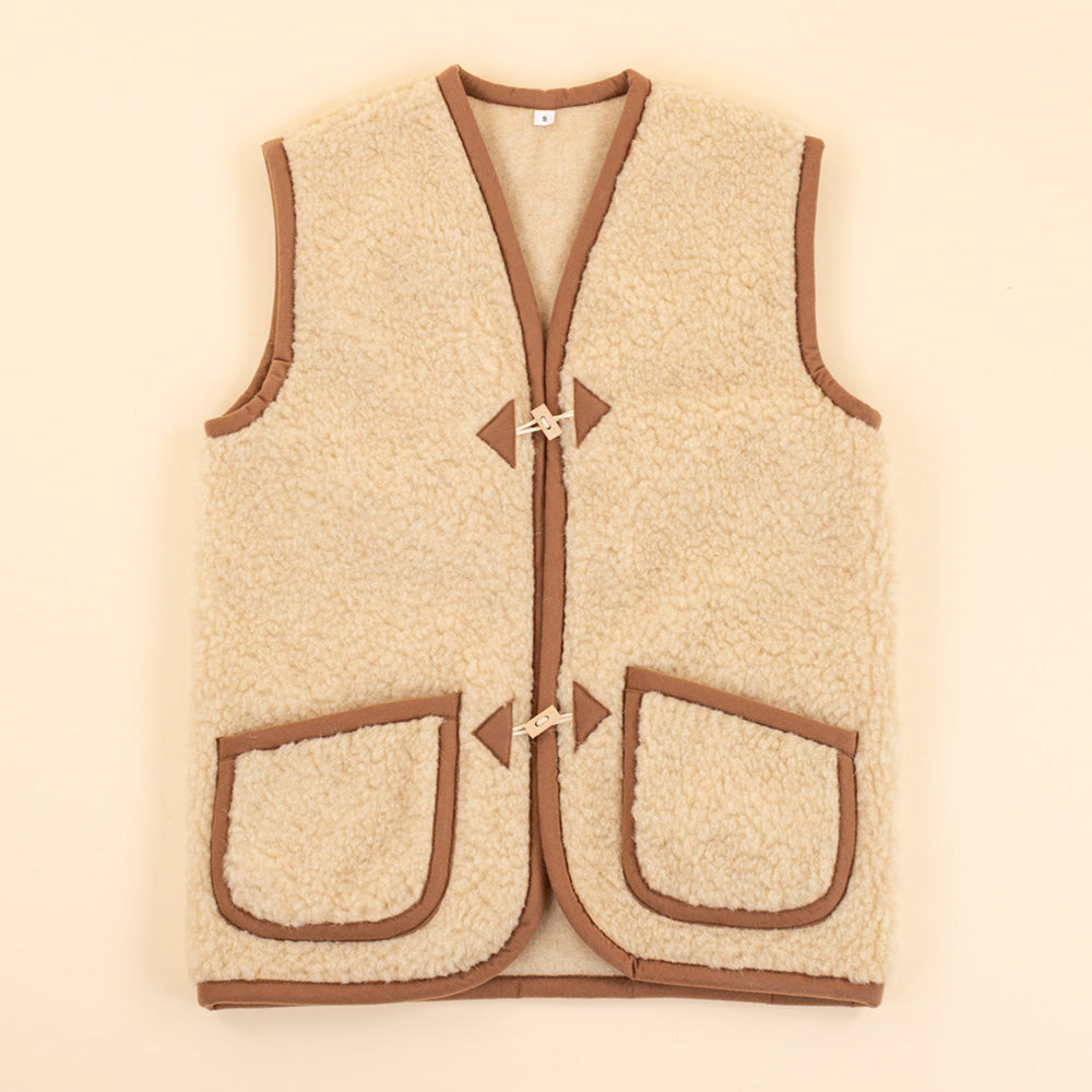 Wollen dames vest lichtbruin met knoopjes