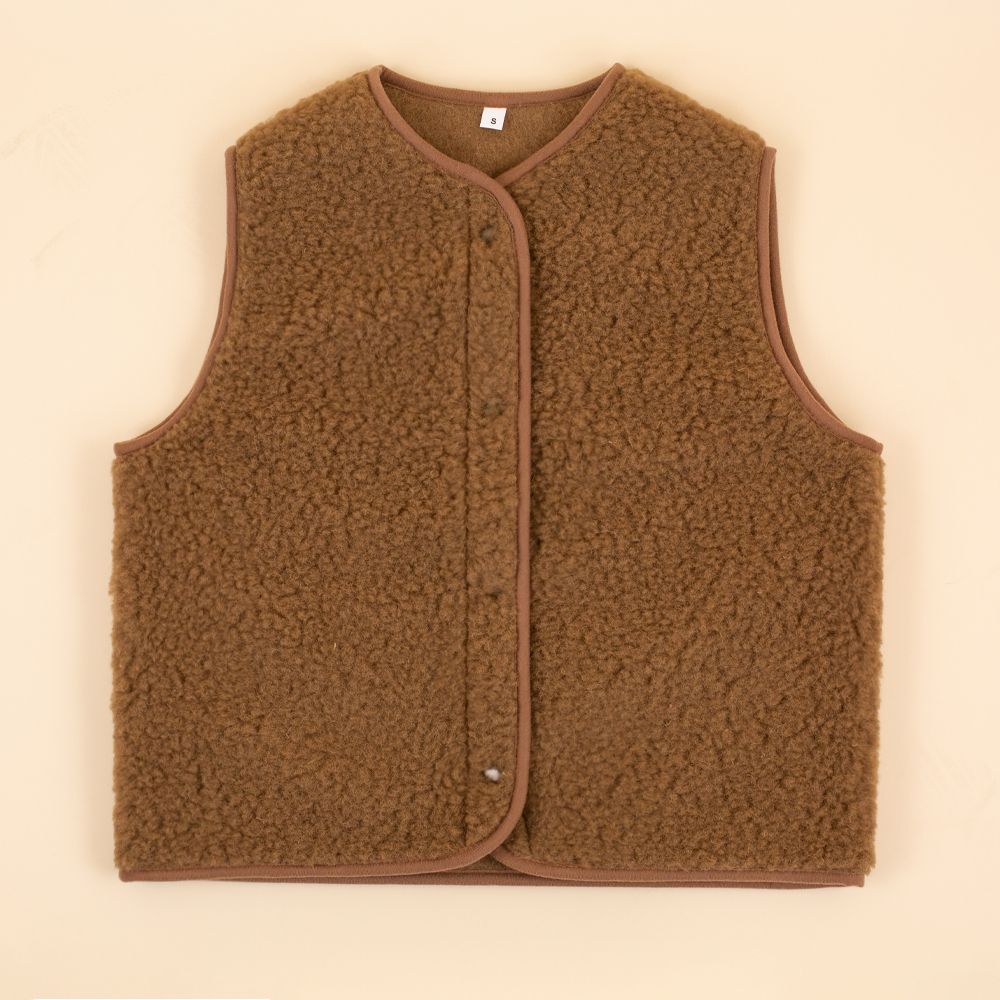 Moonrise dames wollen vestje met drukknoop Charlie bruin