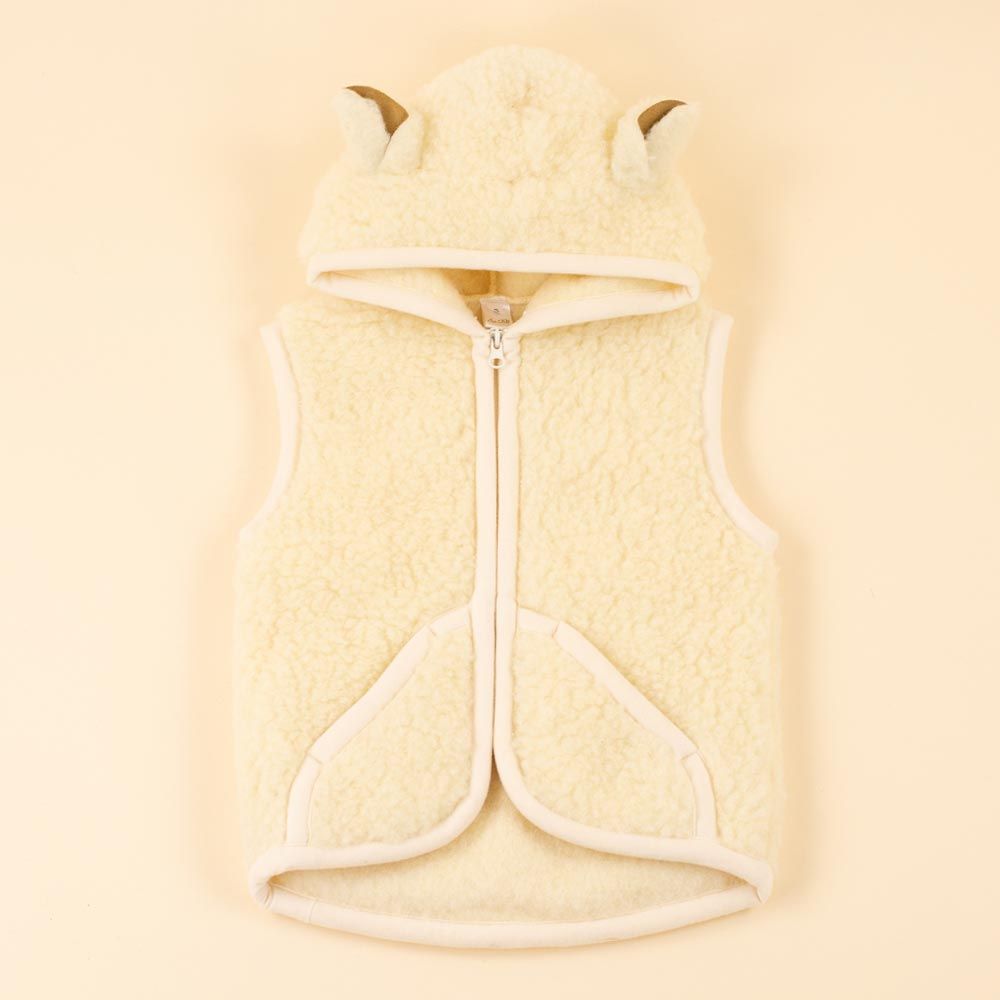 Kids beige wool cardigan with ears