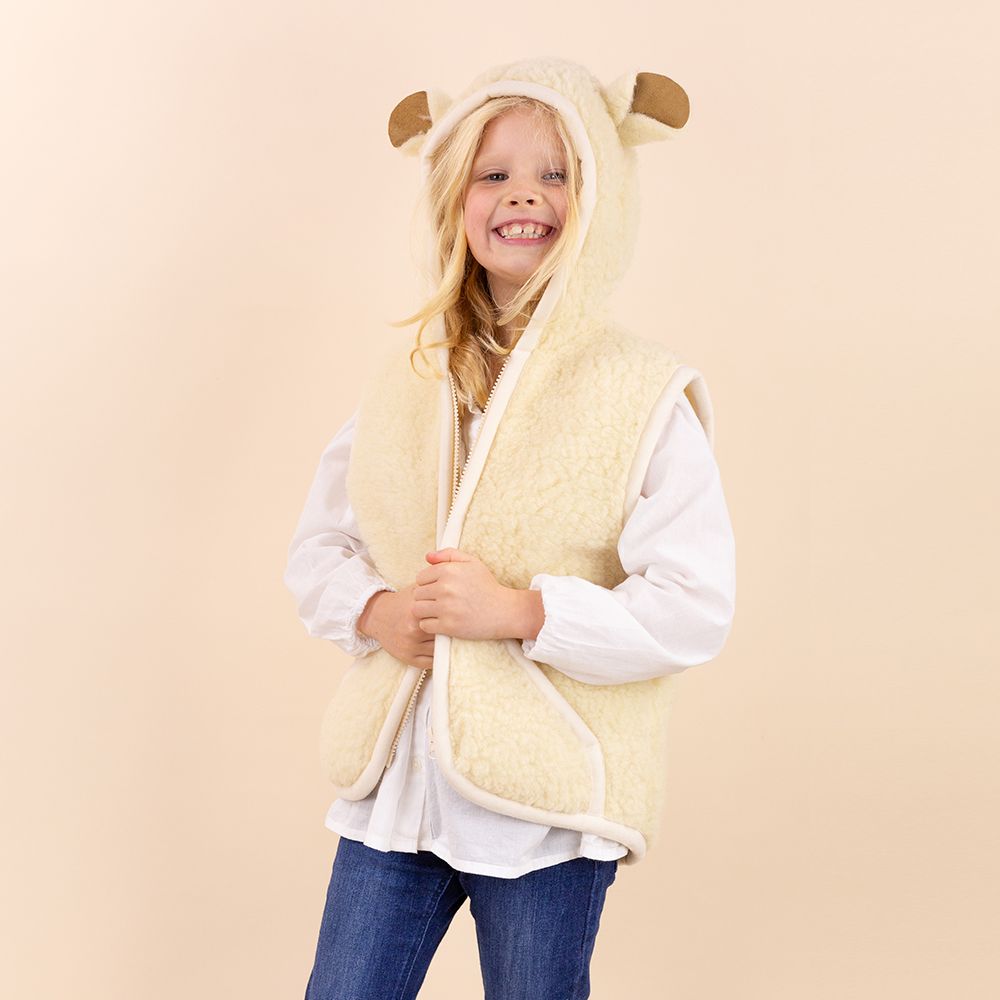 Kids beige wool cardigan with ears