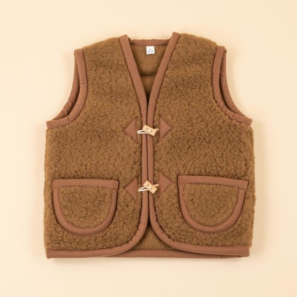 Woolen cardigan with button kids brown