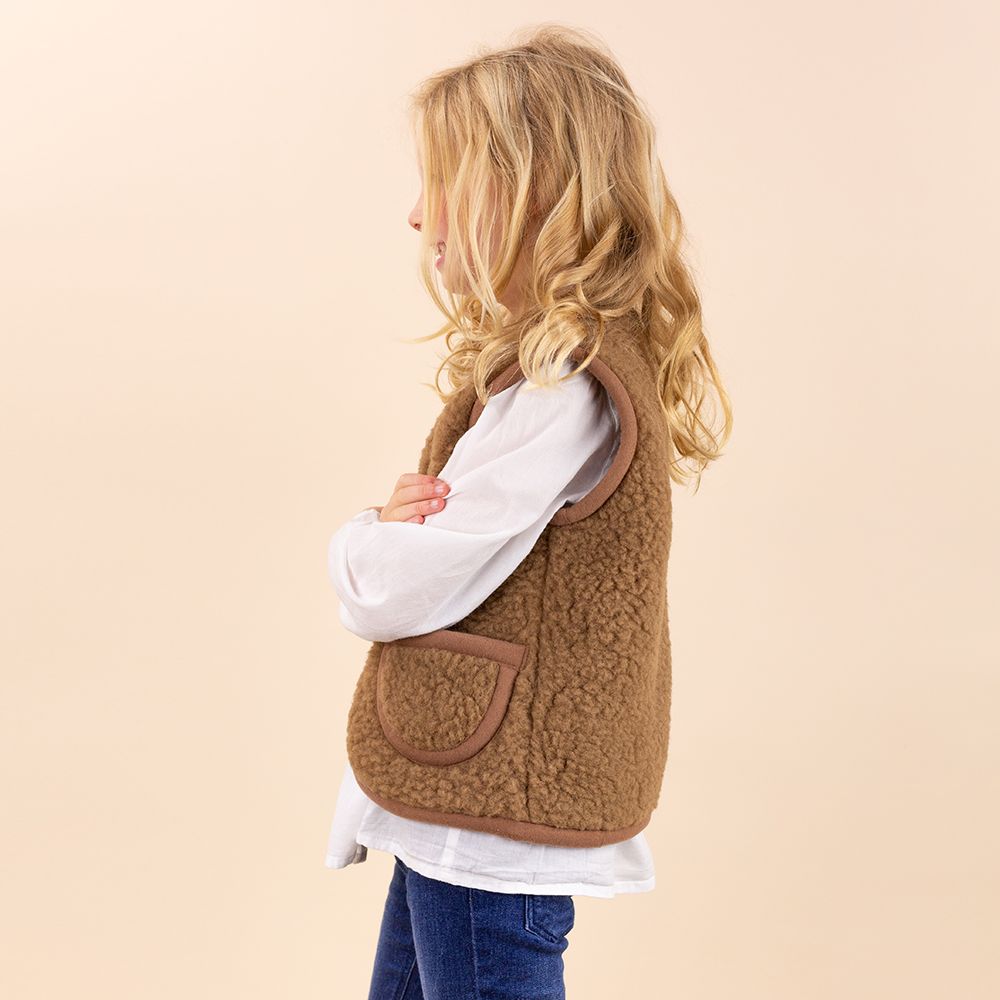 Woolen cardigan with button kids brown