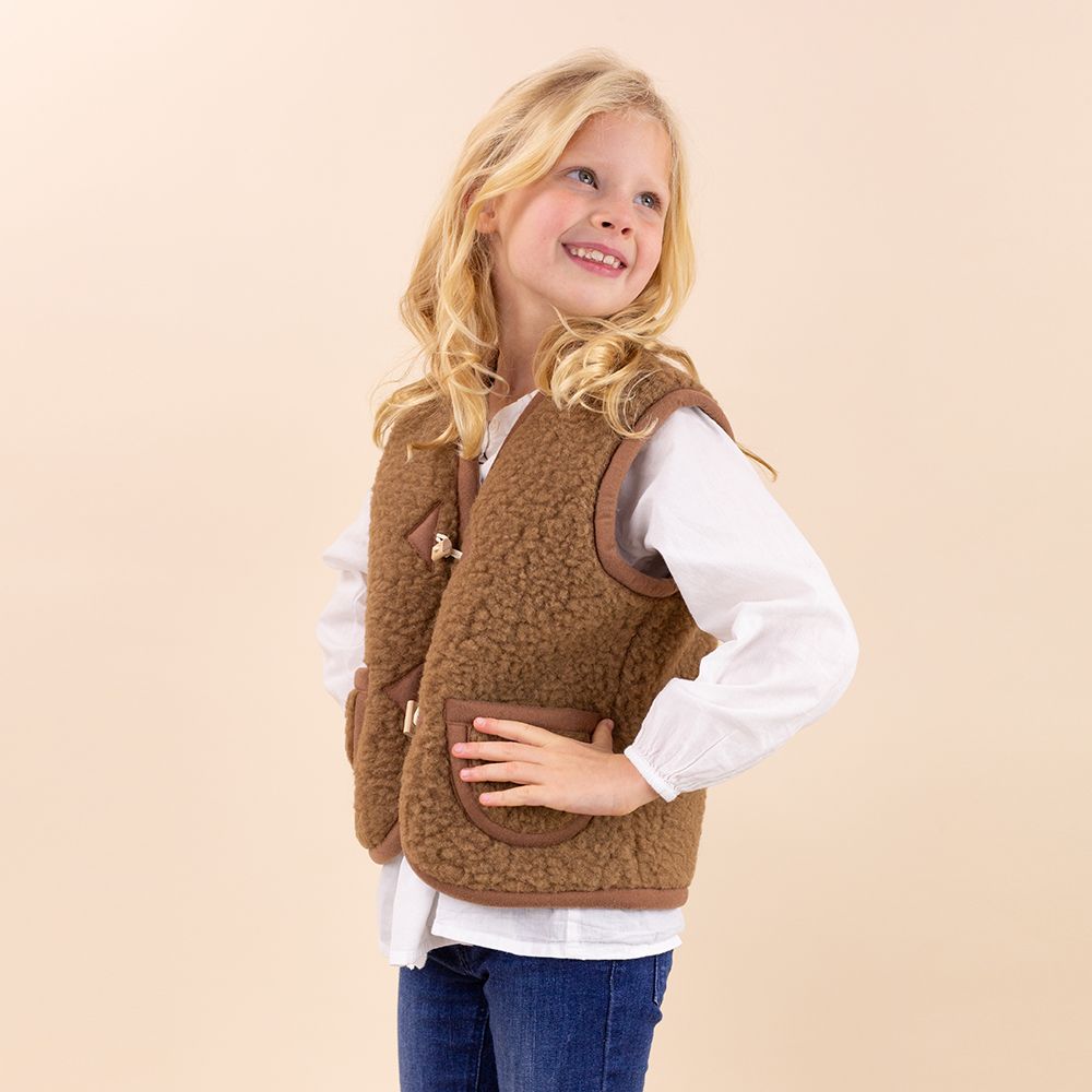 Woolen cardigan with button kids brown