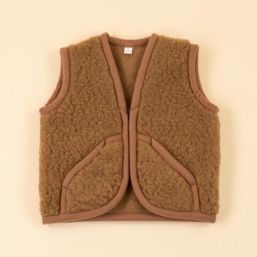 Woolen cardigan with zipper kids brown