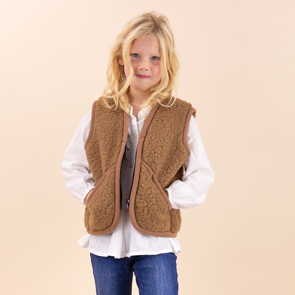 Woolen cardigan with zipper kids brown