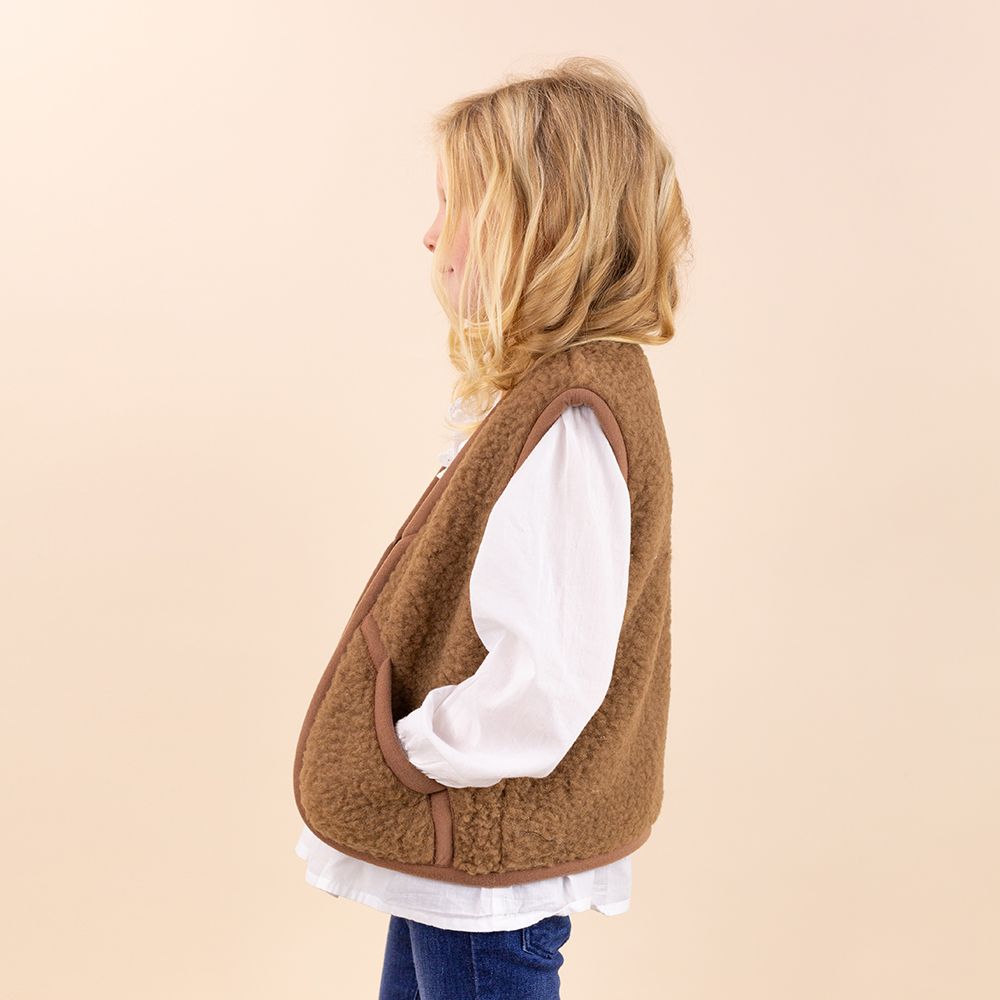 Woolen cardigan with zipper kids brown