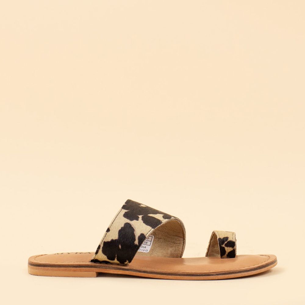 Myra Bag Cattle Trail Hairon Leather Sandals Ivory