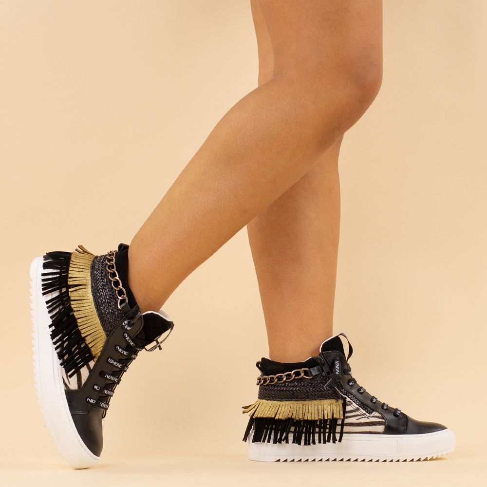 Nemonic 2265 boho sneakers zwart - zebra