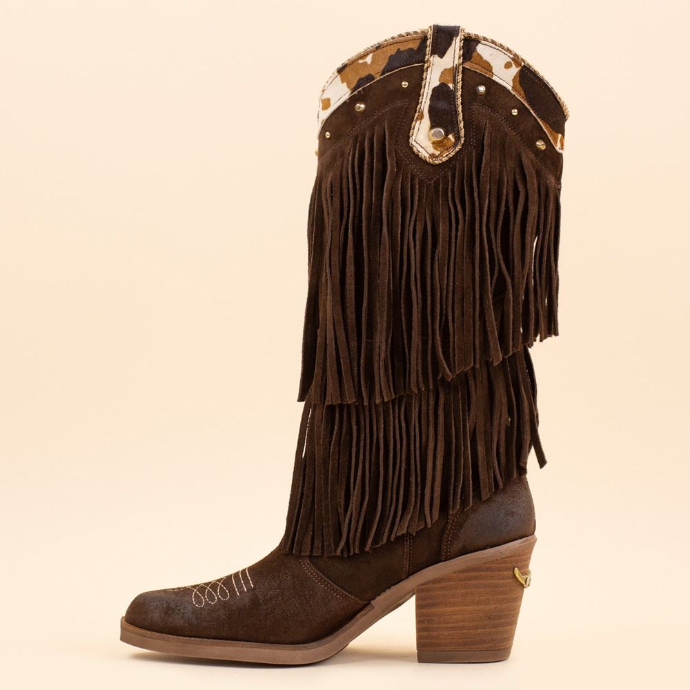 Nemonic 2279 cowboyboots boho fringe Marron