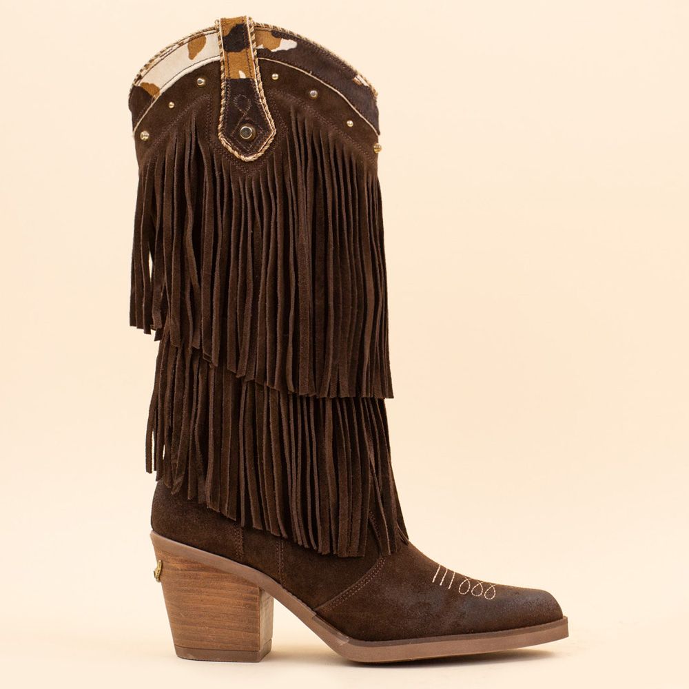 Nemonic 2279 cowboyboots boho fringe Marron