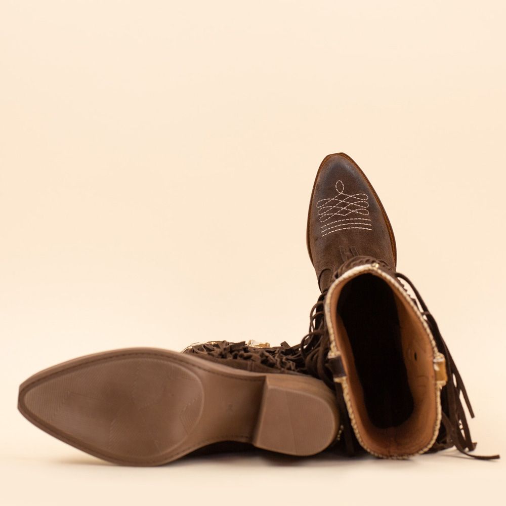 Nemonic 2279 cowboyboots boho fringe Marron