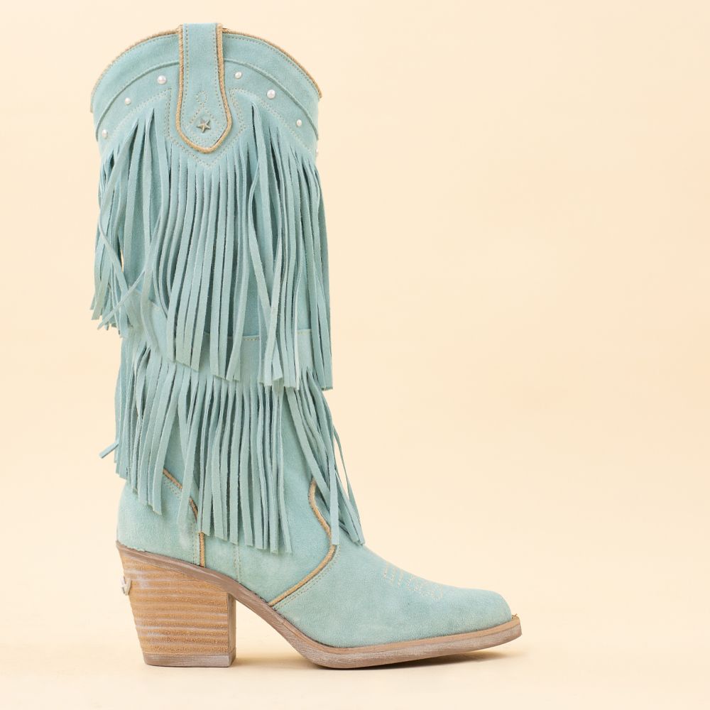 Botas vaqueras Nemonic 2279 boho flecos turquesa