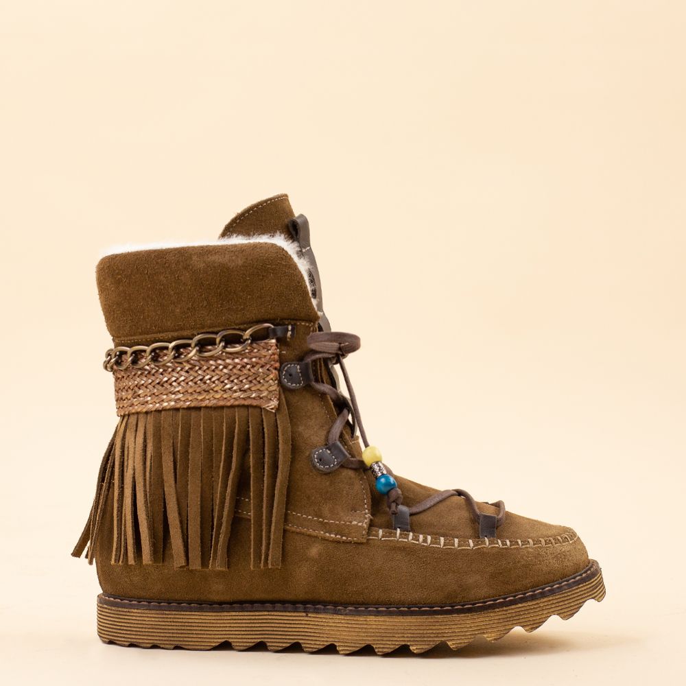 Nemonic 2301 gevoerde boho enkellaarsjes bruin