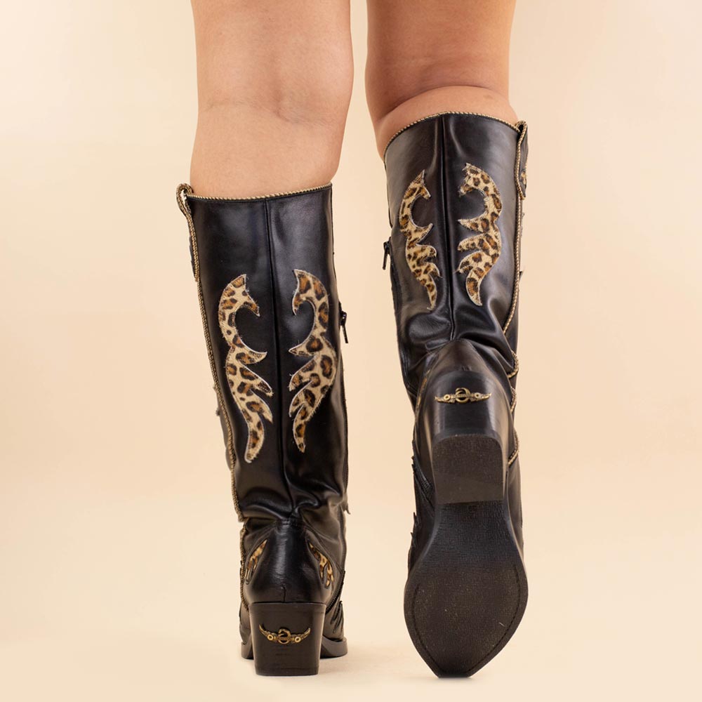 Nemonic 2354 boho boots black leopard