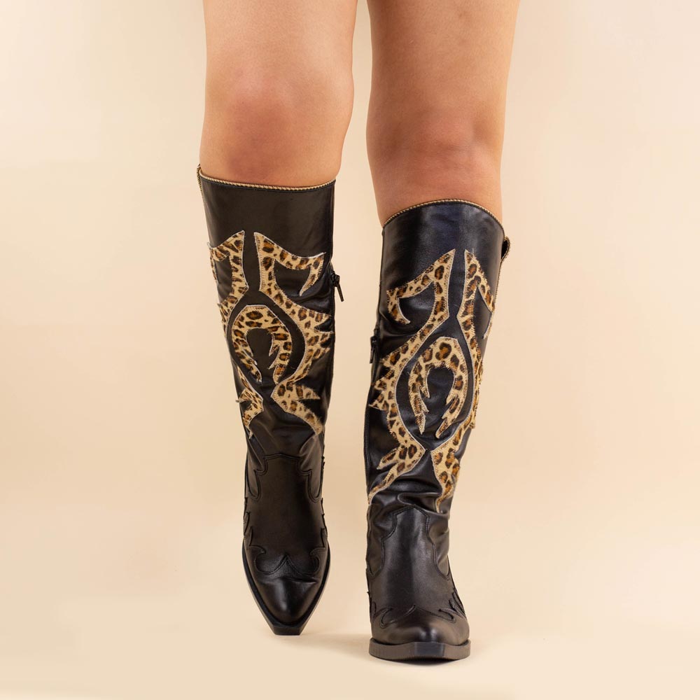 Nemonic 2354 boho boots black leopard