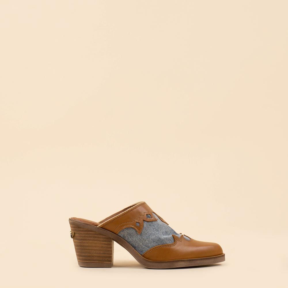 Zuecos boho Nemonic 2379 coñac - jeans