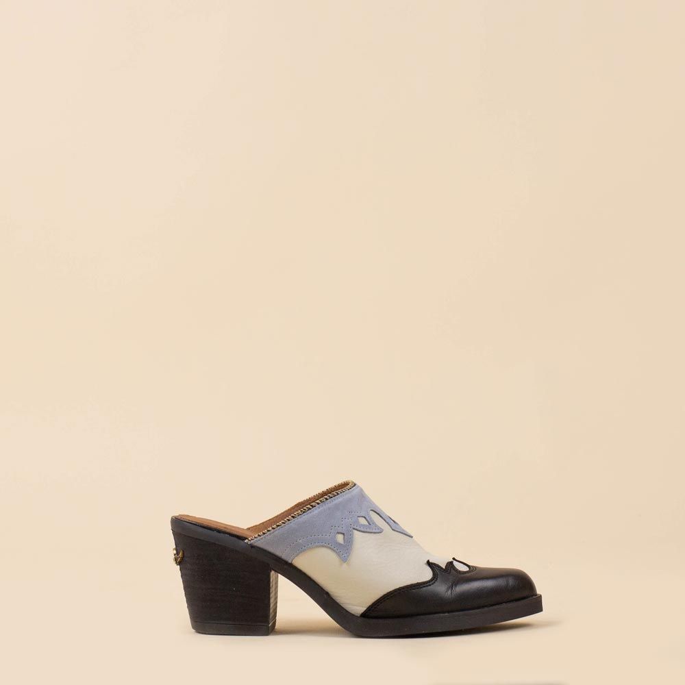 Zuecos boho Nemonic 2379 negro - blanco