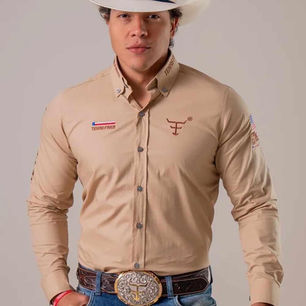 Texas Farm Heren Western Blouse Beige