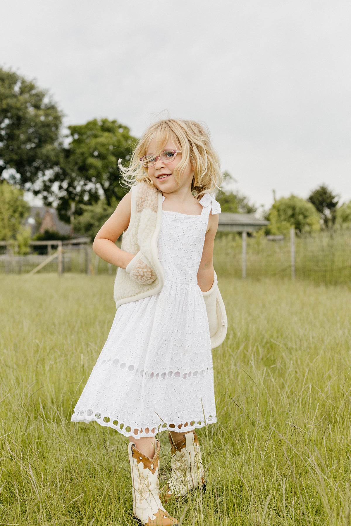 Kids vest wool beige zipper