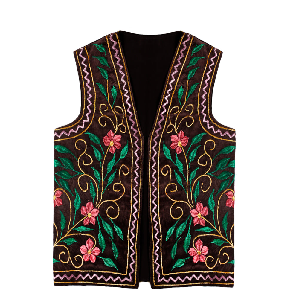 Afghan Waistcoat pink green floral