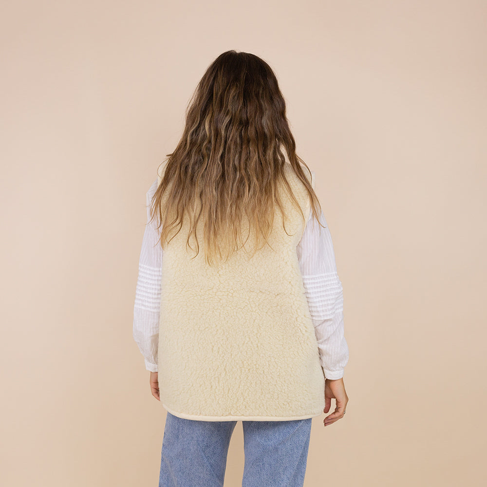 Women's wool bodywarmer beige zipper
