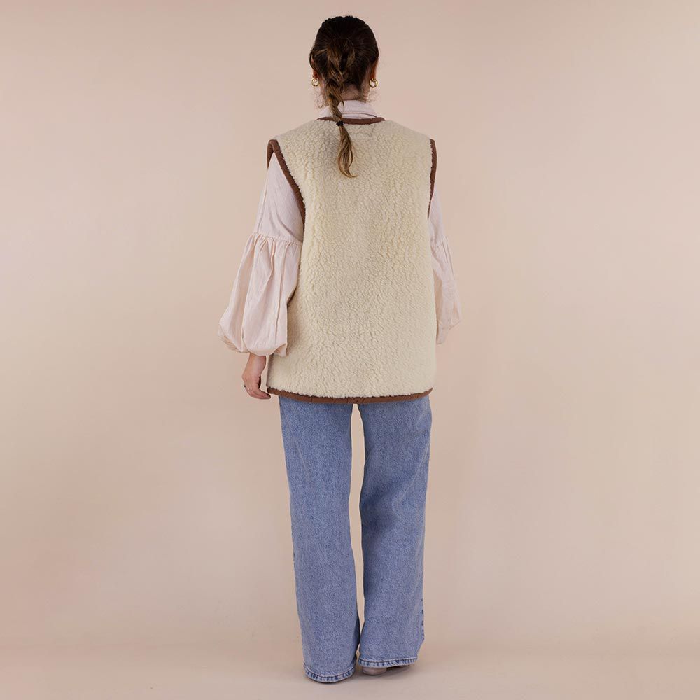 Women's wool bodywarmer beige - brown zipper