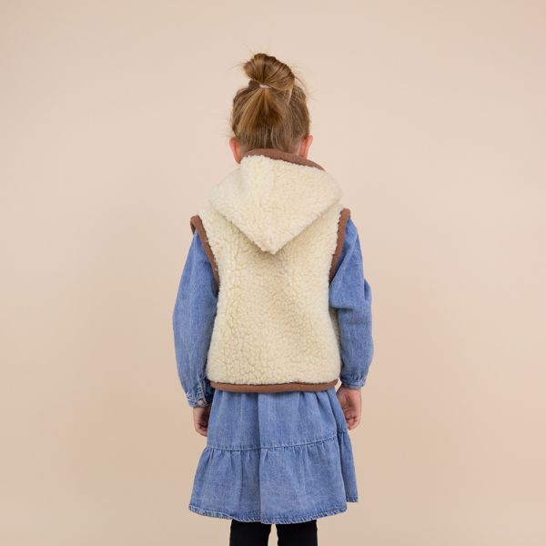 Kids vest wool brown hooded - zipper