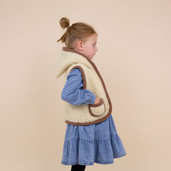 Kids vest wool brown hooded - zipper