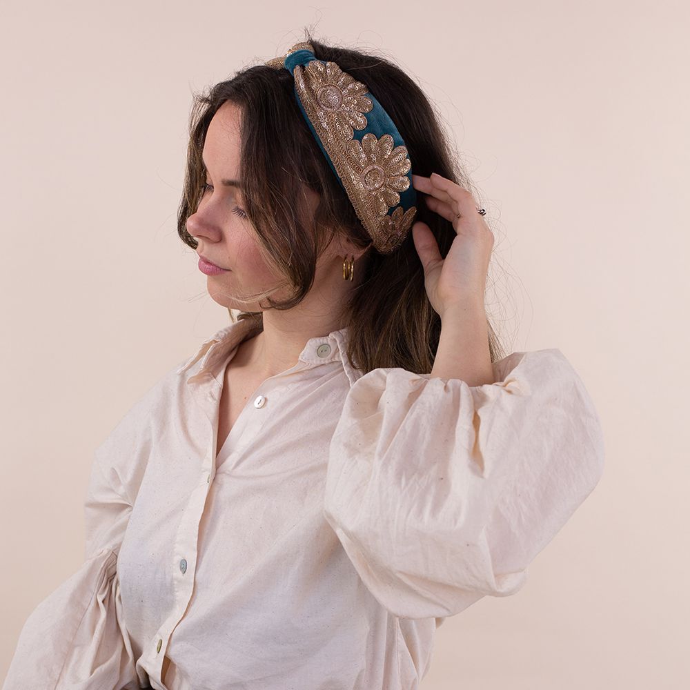 Hairband blue - gold sequins