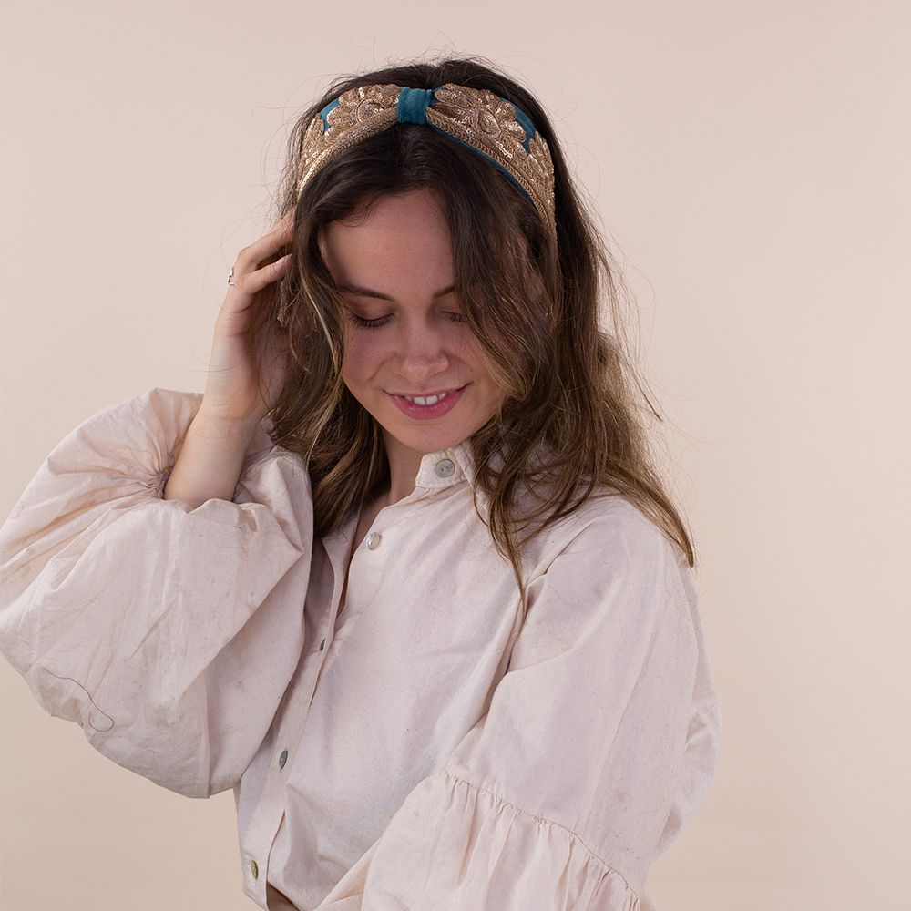 Hairband blue - gold sequins