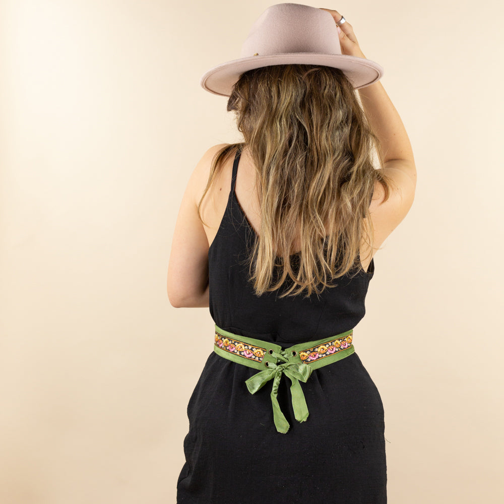 Belt green embroidery
