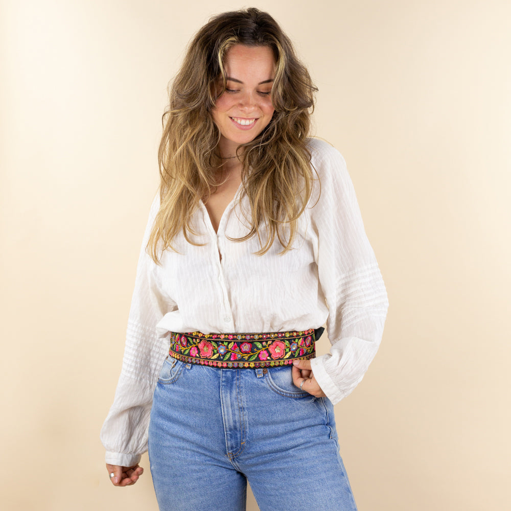 Belt black - multi flowers