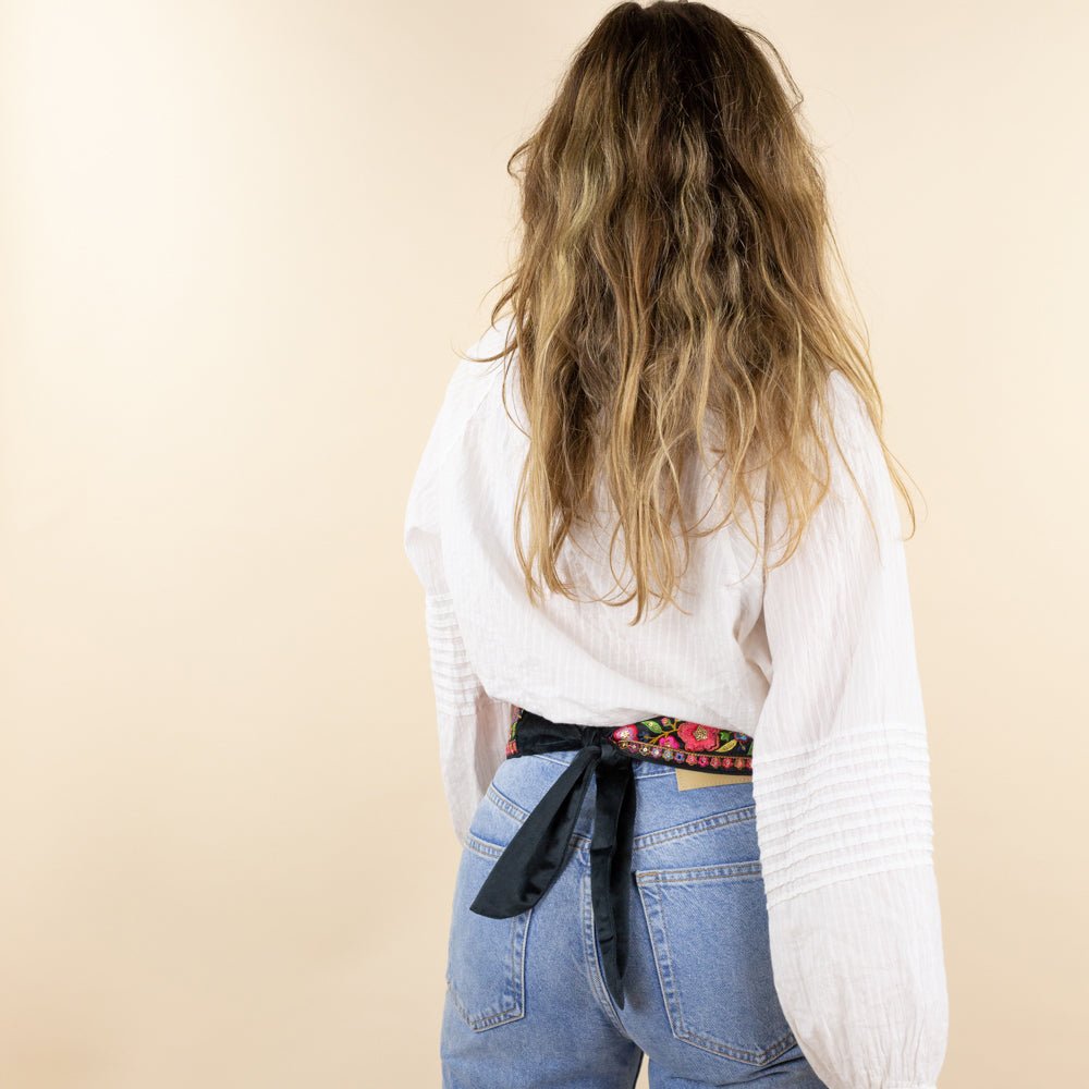 Belt black - multi flowers