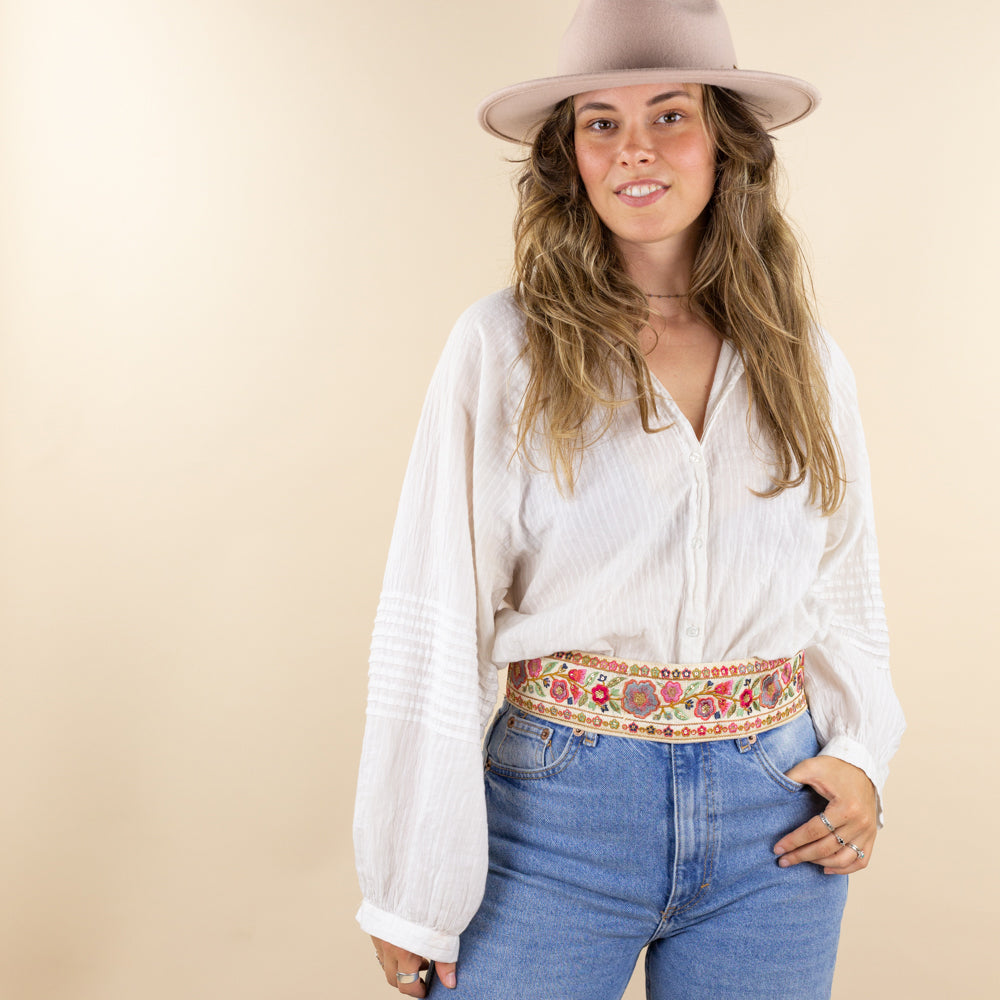 Belt beige - blue multi flowers