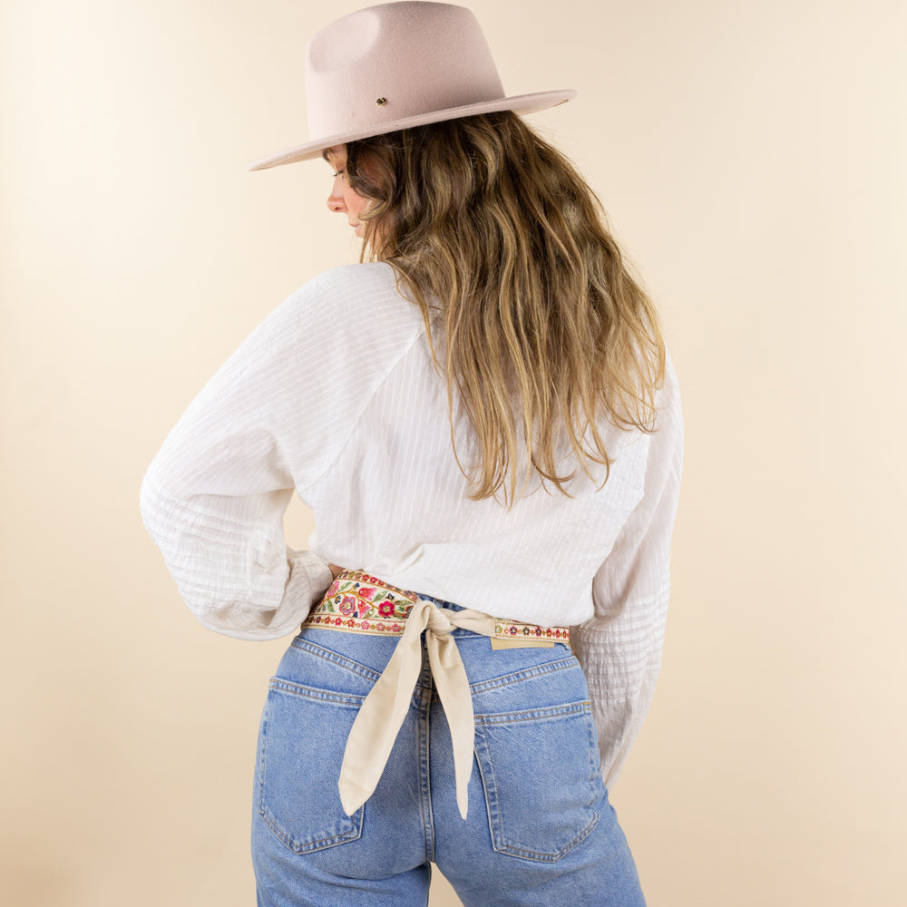 Belt beige - blue multi flowers